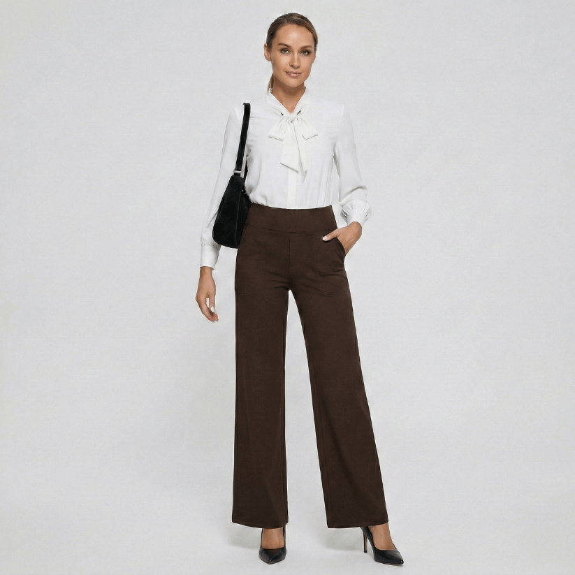 Stretch High-Waist Business Casual Pants - Brown
