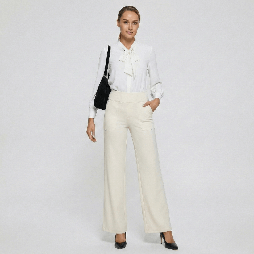 Stretch High-Waist Business Casual Pants - White
